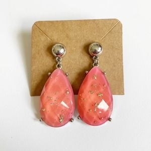 Pink with Gold Flecks Teardrop Dangle Post Earrings